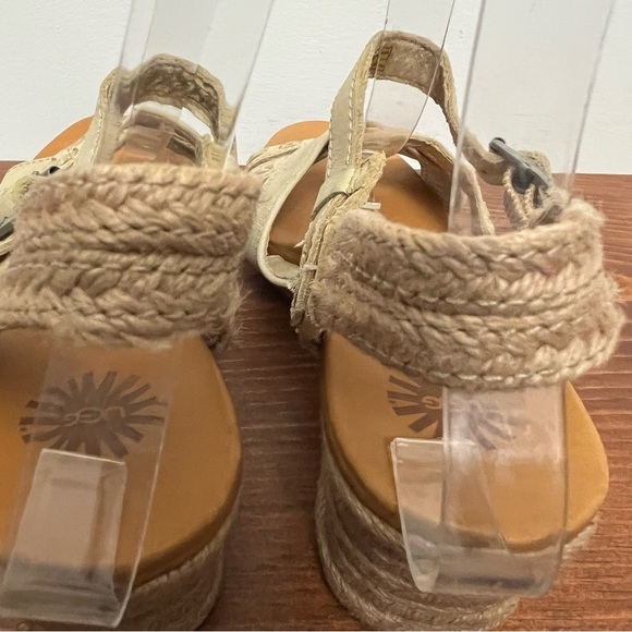 UGG Mairi Espadrille Wedge Buckle Strap Leather Sandal Neutral Boho Comfort 8.5 - Picture 11 of 14